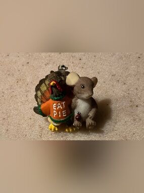 Enesco Mouse and Turkey Brooch - Brown, Orange, Yellow 2011